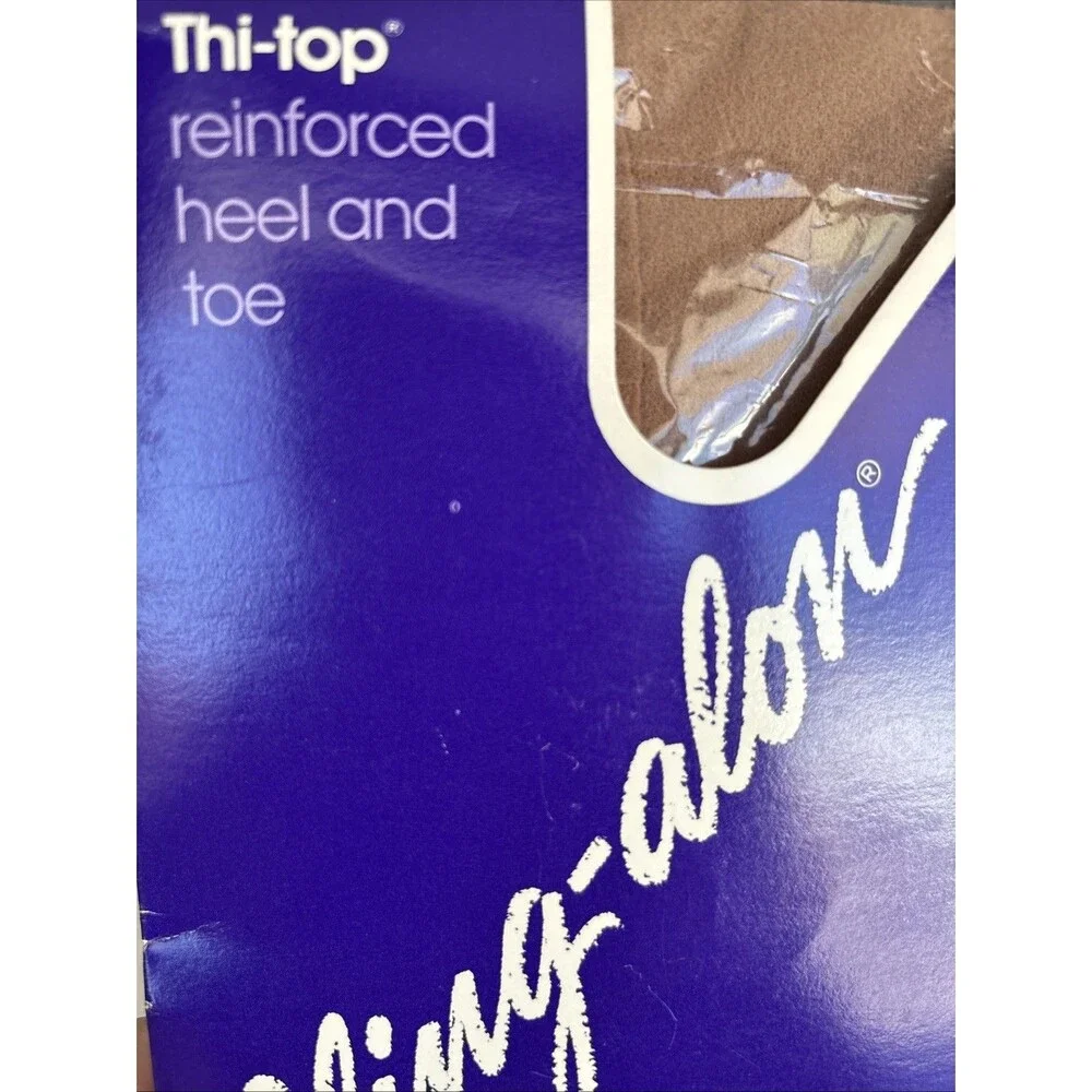 VTG Cling-Alon Thi-Top Garter Stocking SANDSTONE Reinf Toe & Heel 2pr SZ Shapely